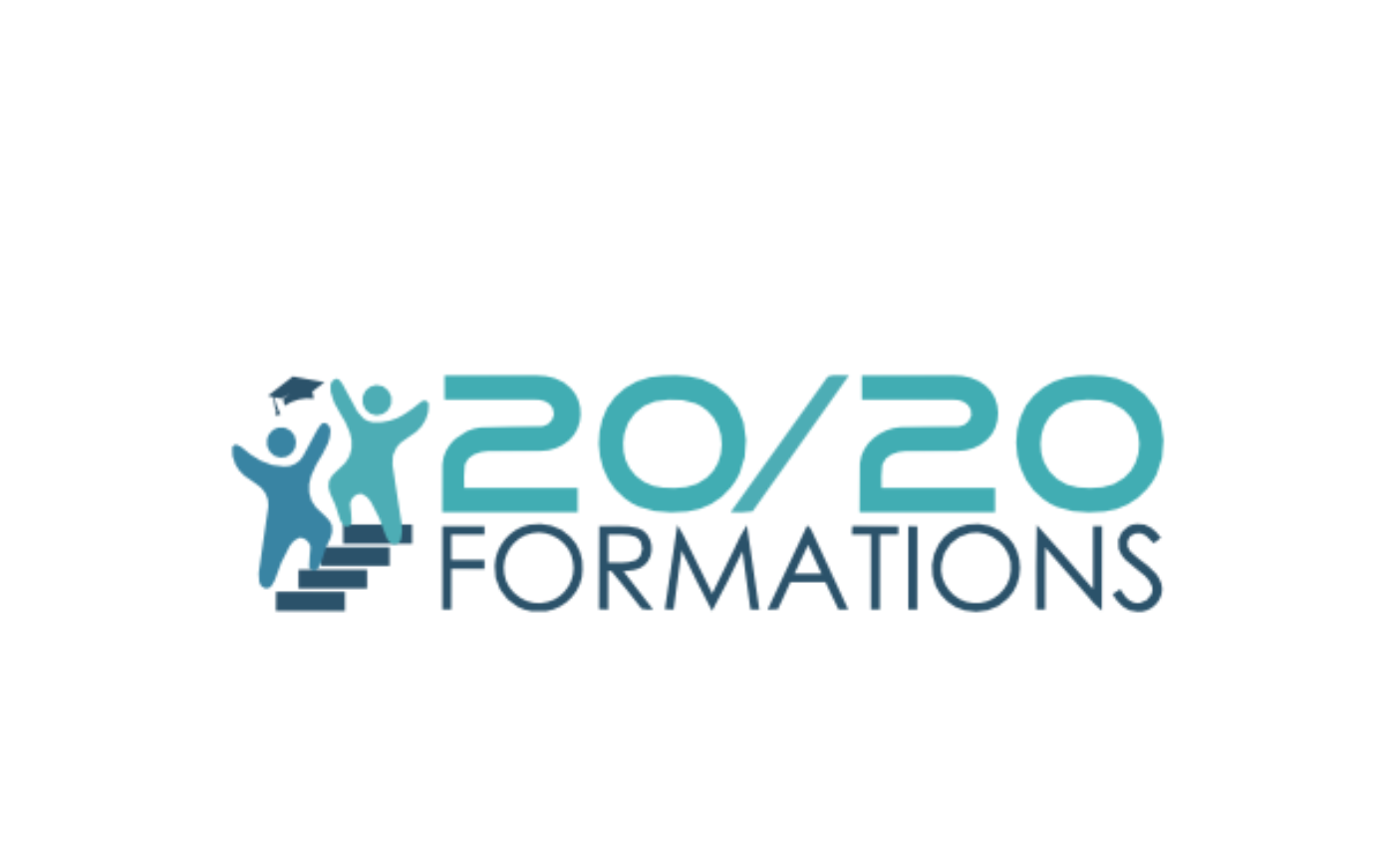 Logo 20/20 Formations avec deux personnages diplômés sur un escalier